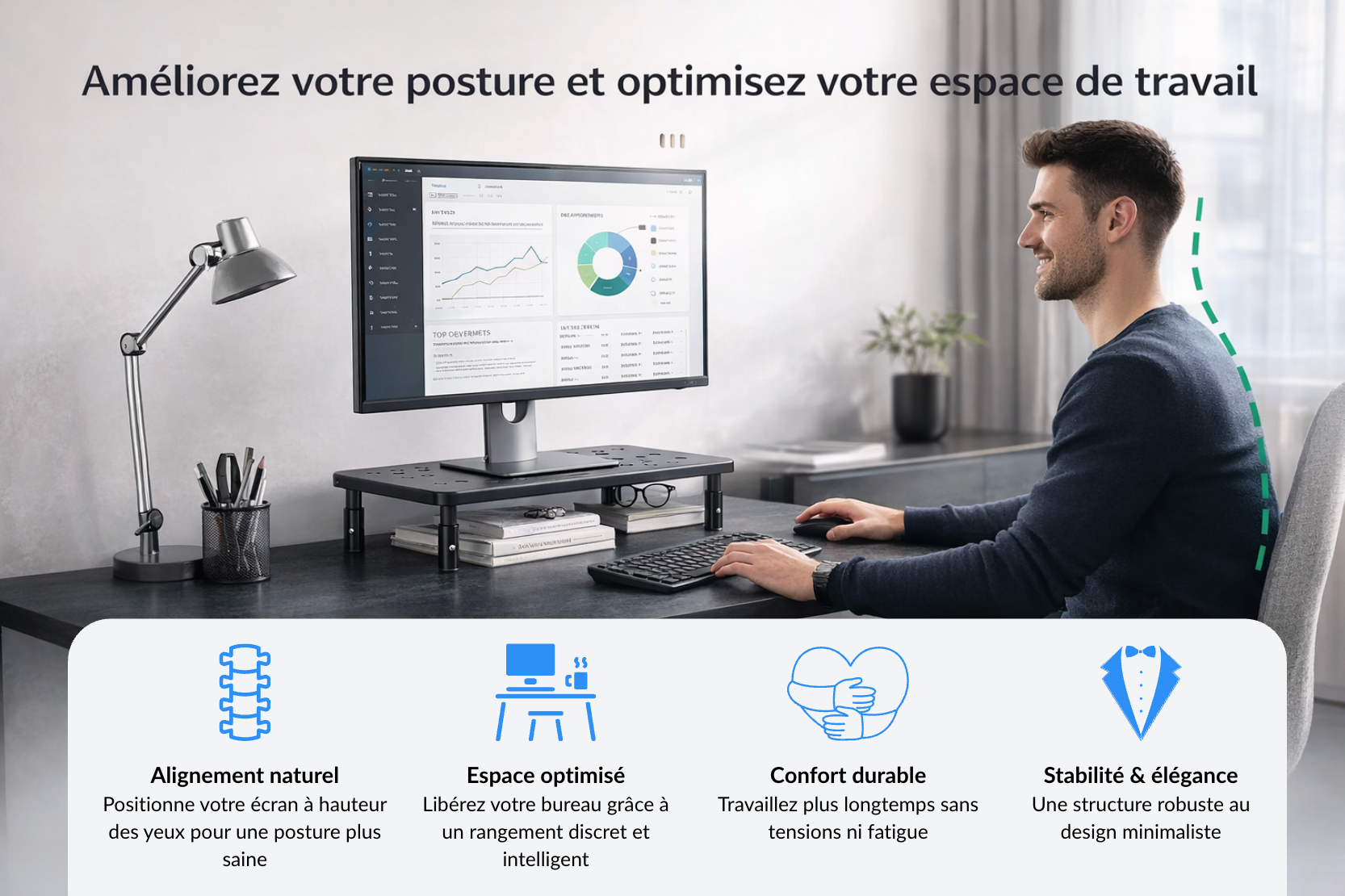 Support Écran Ergonomique surélevé Ervity